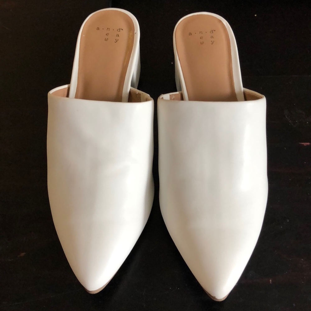 White Block Heel Mules